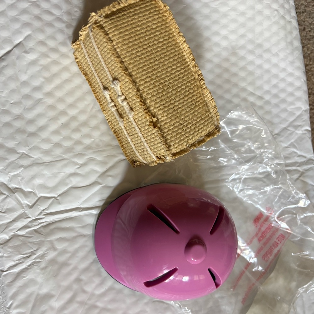 American Girl Pink Horse Riding helmet and  hay bale
